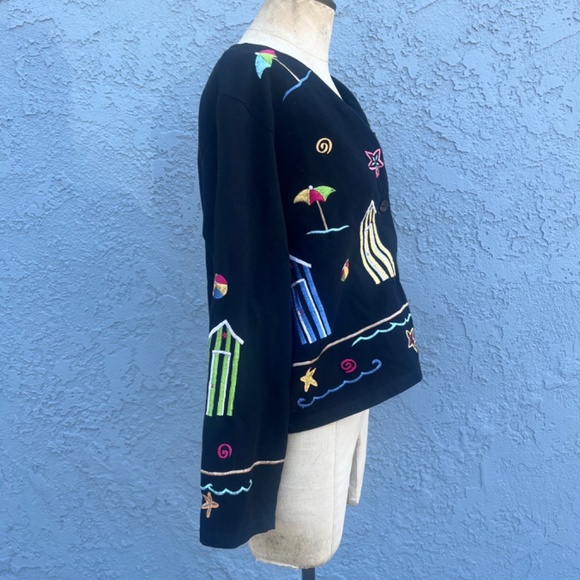 Michael simon Top black 90s beach cardigan Embroidered cotton - Picture 3 of 9